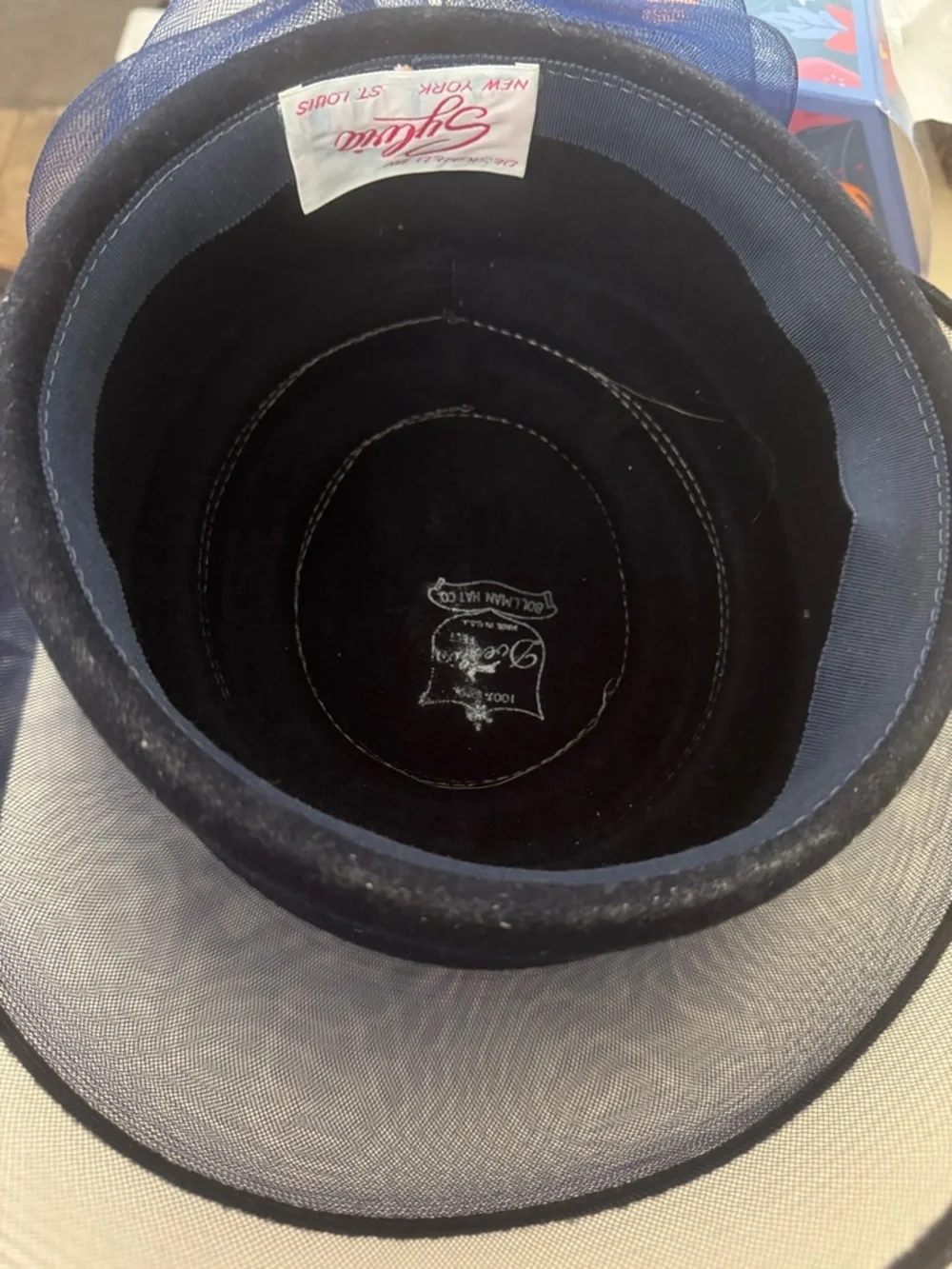 Sylvia New York vintage pillbox ladies navy hat